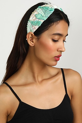 Sky Blue Patterned Headband by Diya Aswani x Babita Malkani
