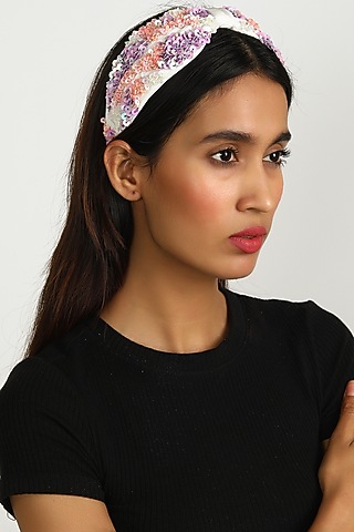 White Embroidered Ombre Headband by Diya Aswani x Babita Malkani