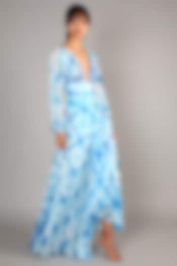Sky Blue Embroidered Maxi Dress by Babita Malkani