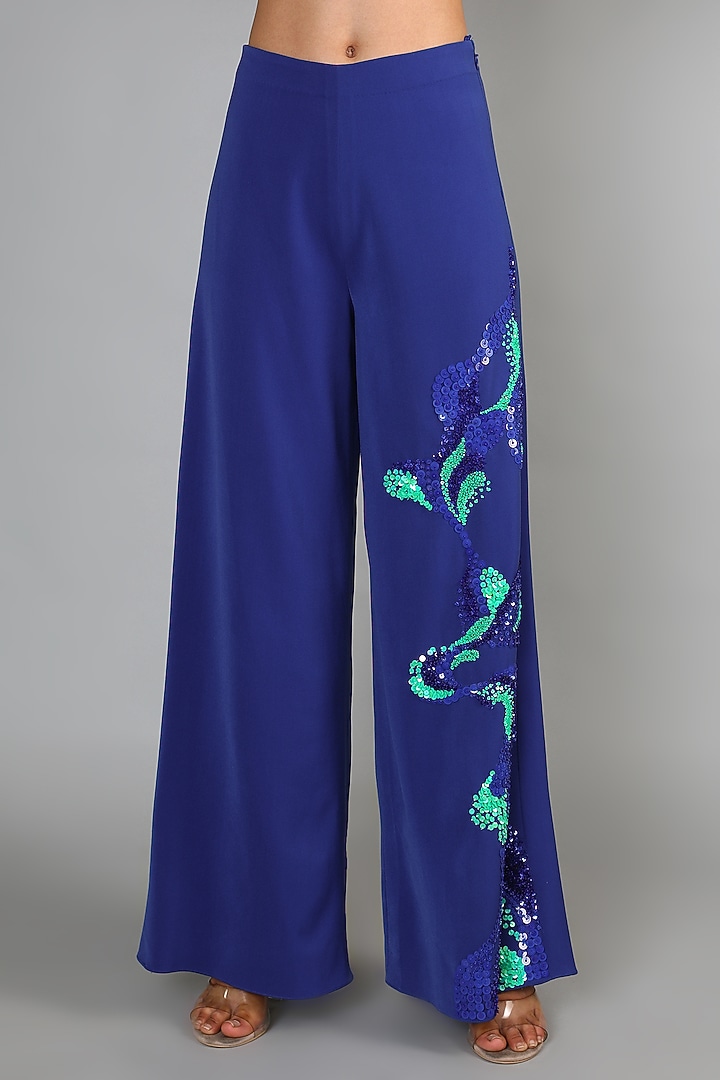 Blue Embroidered Pant Set by Babita Malkani at Pernia's Pop Up Shop