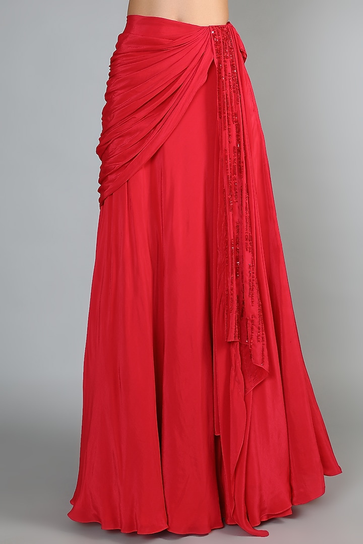 Red Embroidered Wedding Lehenga Set by Babita Malkani at Pernia's Pop Up Shop