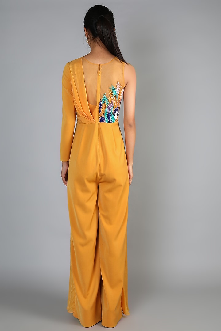 Yellow Draped Jumpsuit by Babita Malkani at Pernia's Pop Up Shop