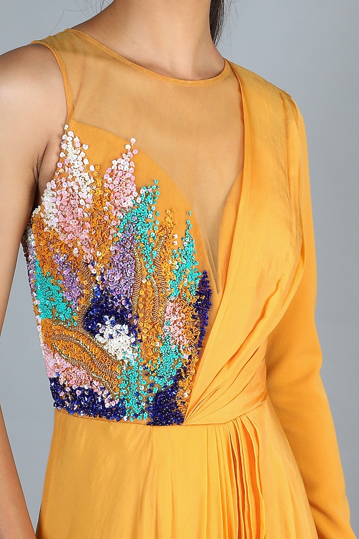 Yellow Draped Jumpsuit by Babita Malkani at Pernia's Pop Up Shop