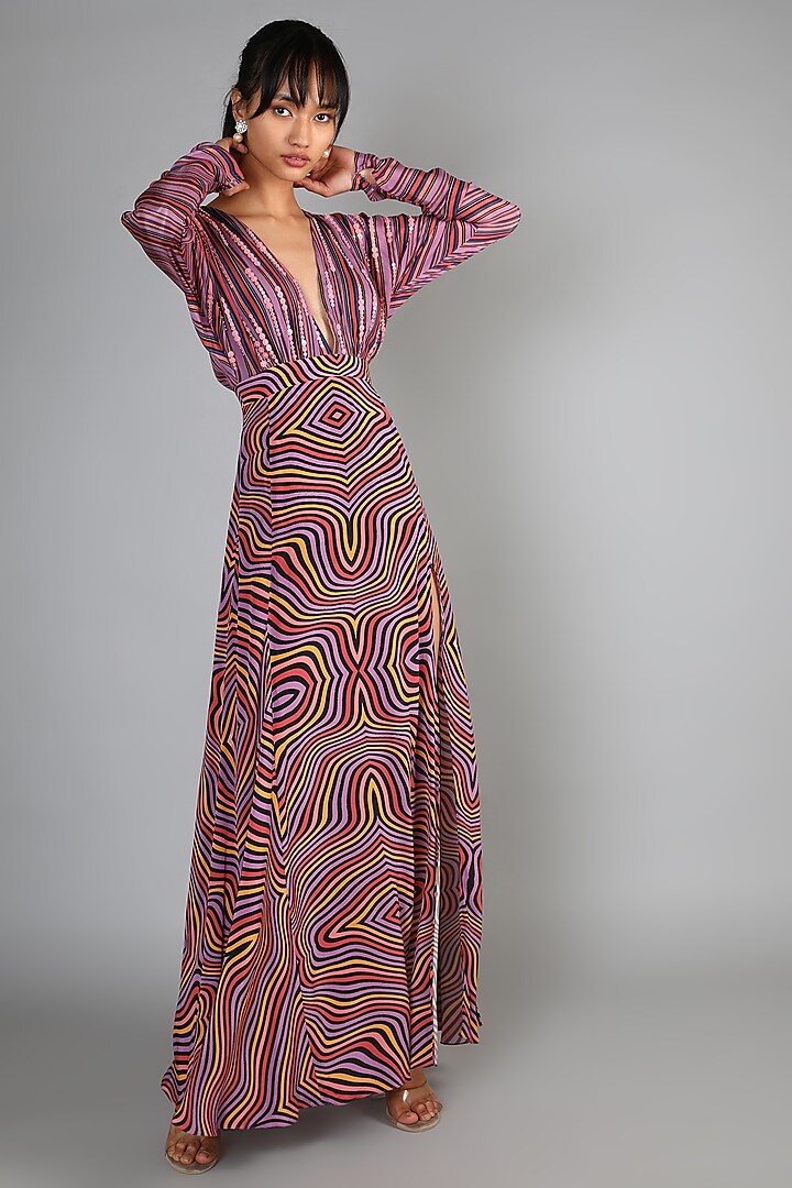 Mauve Embroidered Maxi Dress by Babita Malkani