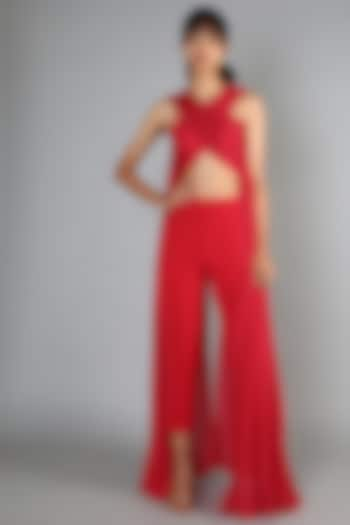 Red Slit Pant Set by Babita Malkani at Pernia's Pop Up Shop