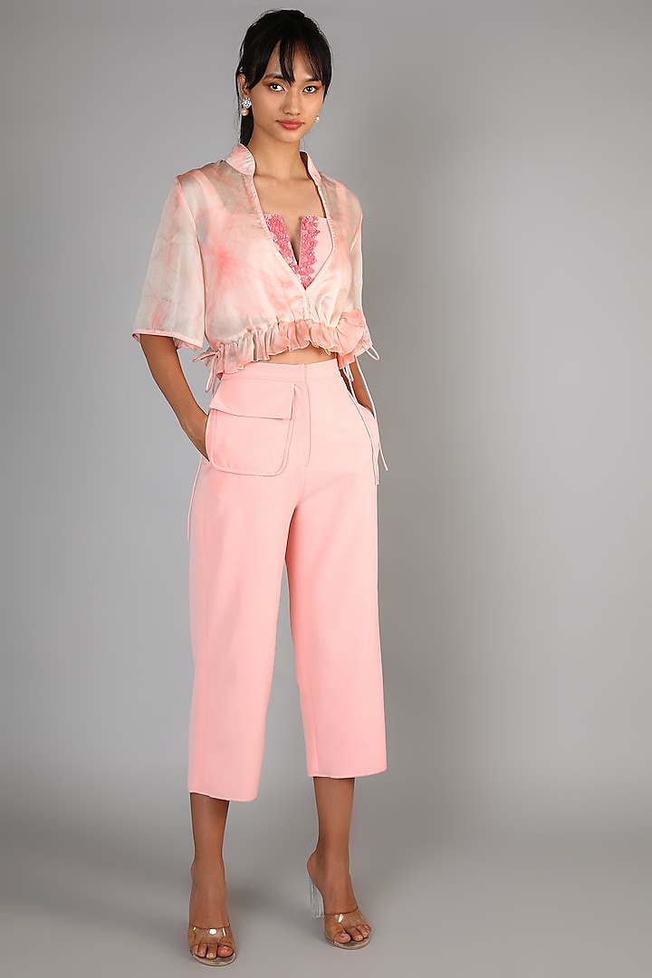 Peach Embroidered Pant Set by Babita Malkani