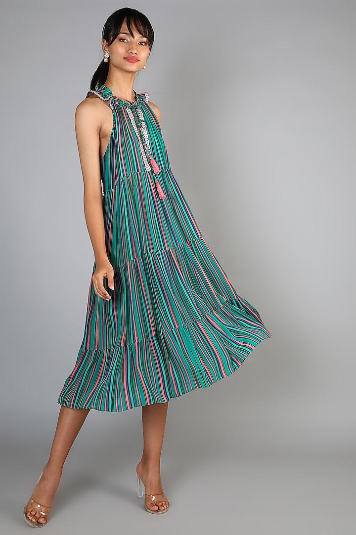 Mint Green Embroidered Midi Summer Dress by Babita Malkani at Pernia's Pop Up Shop