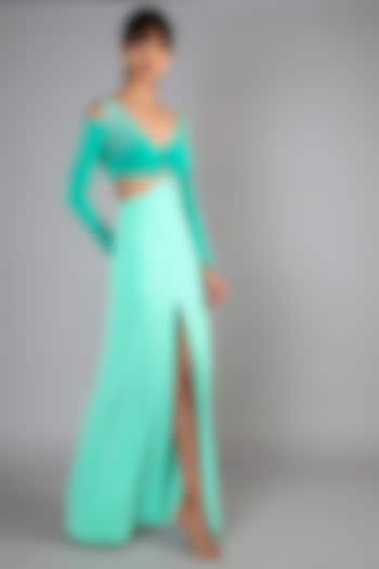 Mint Green Slit Gown Dress by Babita Malkani
