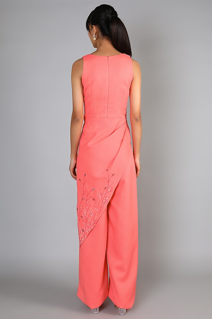 Peach Embroidered Draped Jumpsuit by Babita Malkani at Pernia's Pop Up Shop