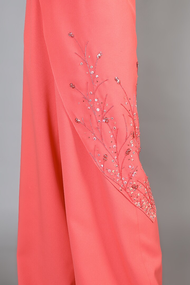 Peach Embroidered Draped Jumpsuit by Babita Malkani at Pernia's Pop Up Shop