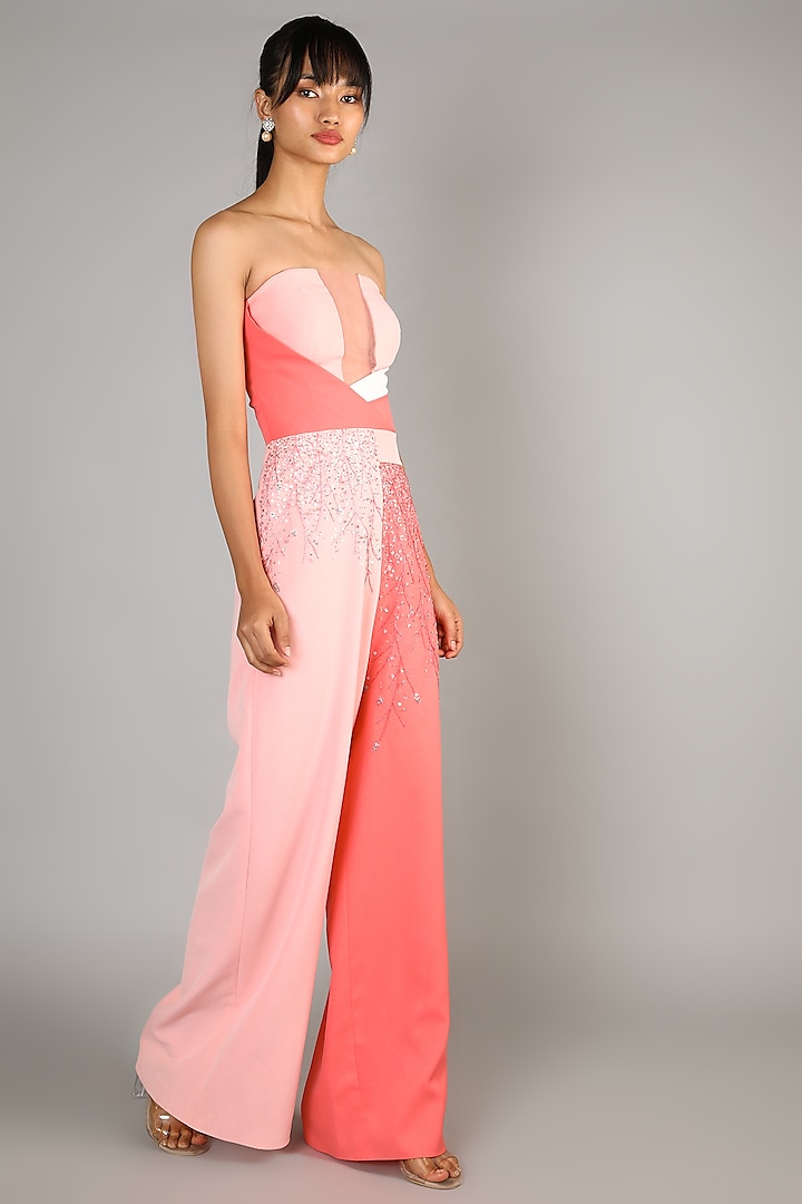 Peach Embroidered Tube Jumpsuit by Babita Malkani