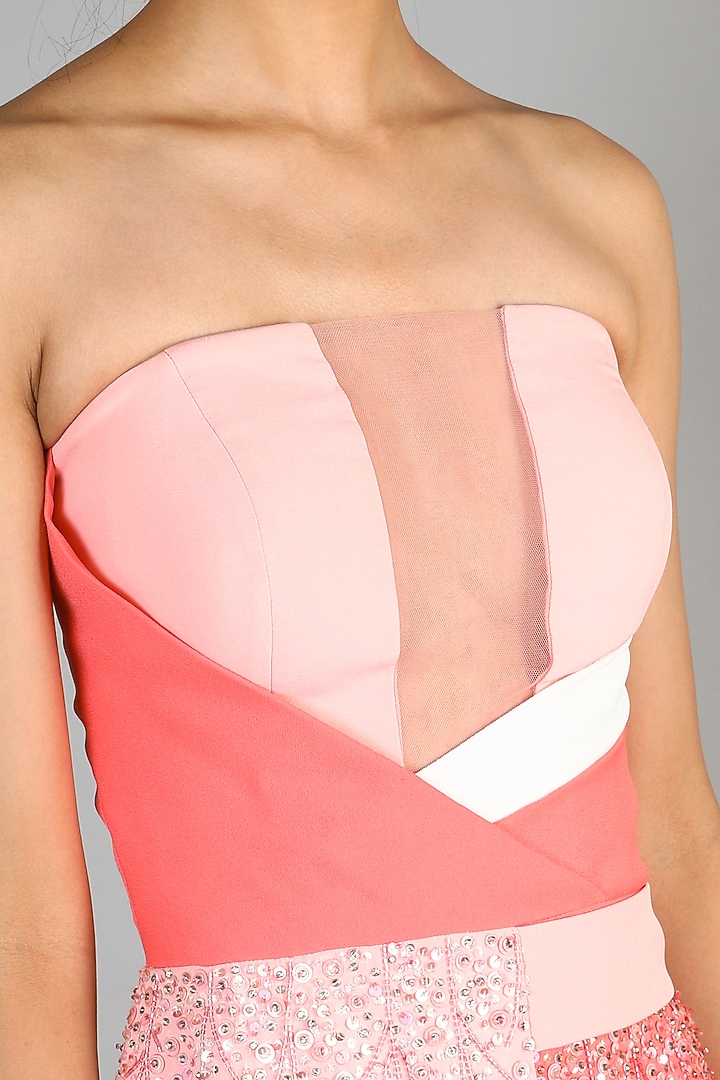 Peach Embroidered Tube Jumpsuit by Babita Malkani at Pernia's Pop Up Shop