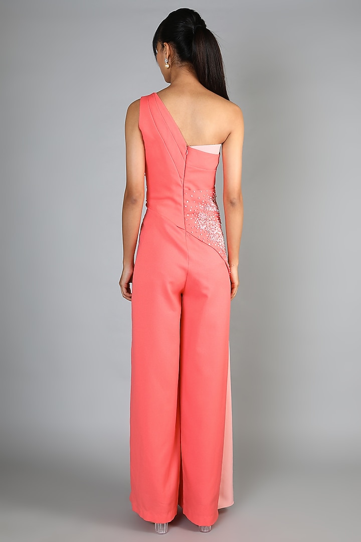 Peach Embroidered Draped Jumpsuit by Babita Malkani at Pernia's Pop Up Shop