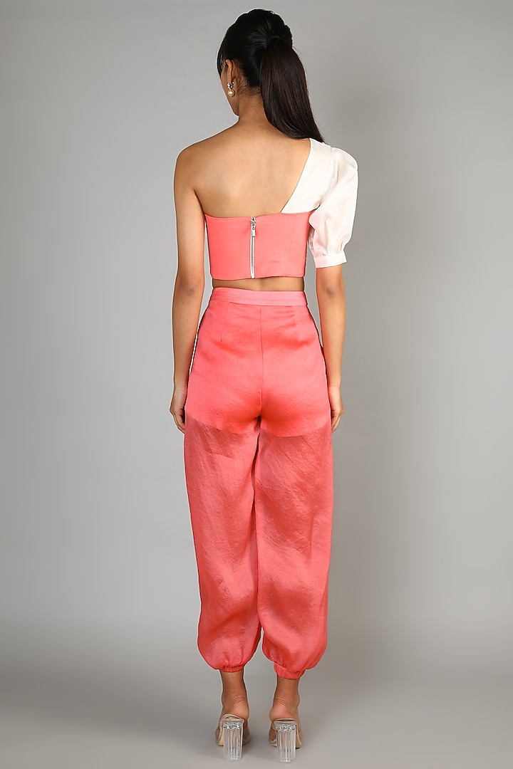 Peach One Shoulder Bustier With Pants by Babita Malkani at Pernia's Pop Up Shop
