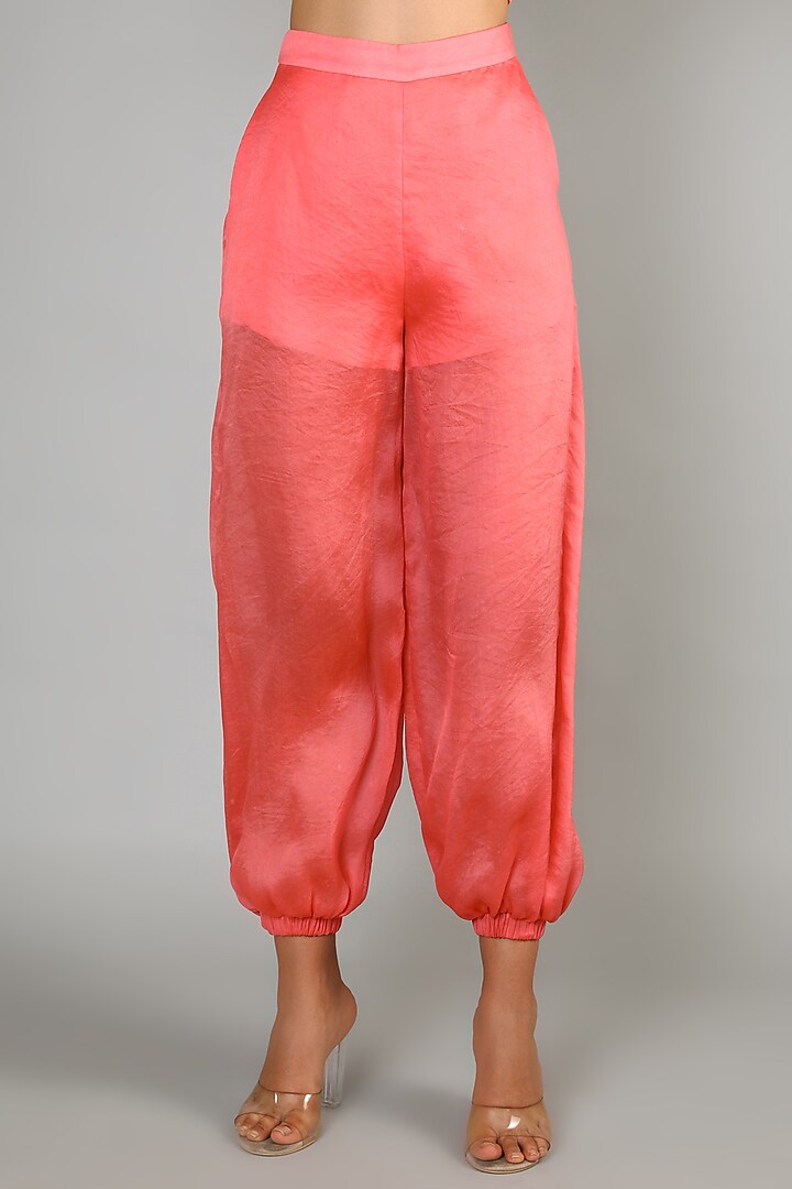 Peach One Shoulder Bustier With Pants by Babita Malkani at Pernia's Pop Up Shop