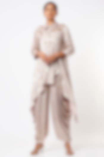 Nude Cotton Crepe Pre-Draped Dhoti Set by Babita Malkani at Pernia's Pop Up Shop