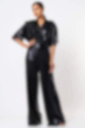 Black Sequins & Organza Jumpsuit by Babita Malkani at Pernia's Pop Up Shop