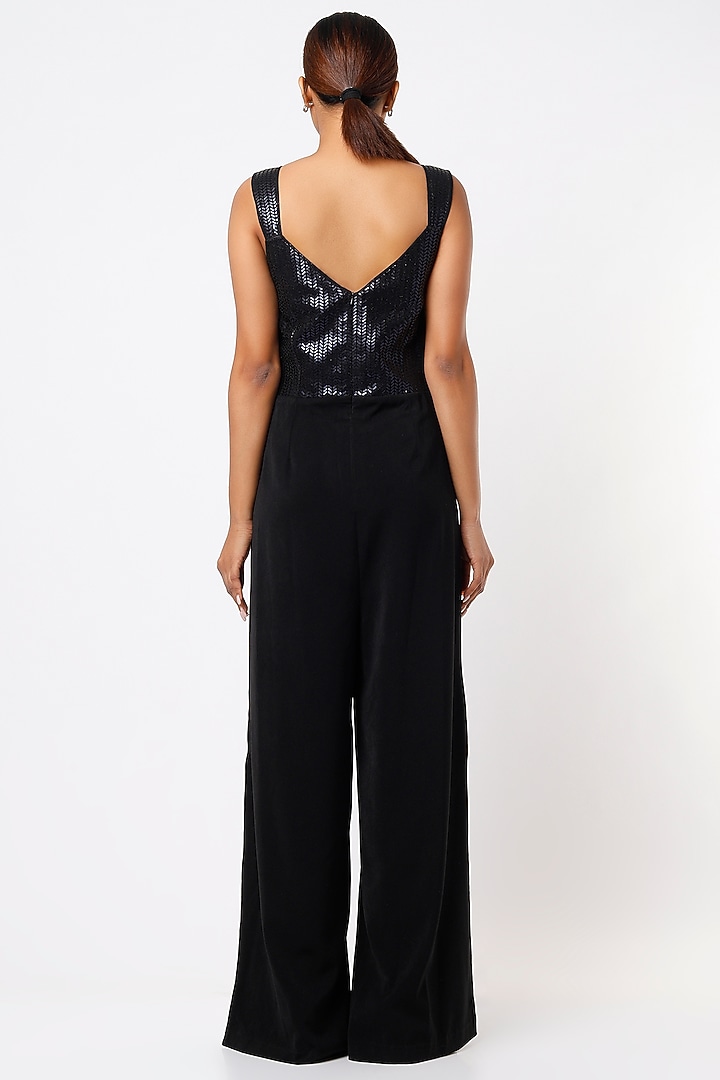 Black Embroidered Jumpsuit by Babita Malkani at Pernia's Pop Up Shop