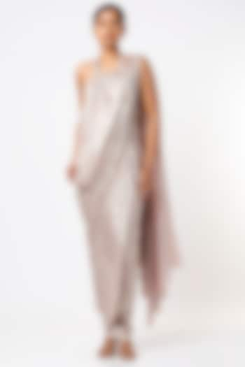 Nude Embroidered & Printed Pre-Draped Saree by Babita Malkani at Pernia's Pop Up Shop