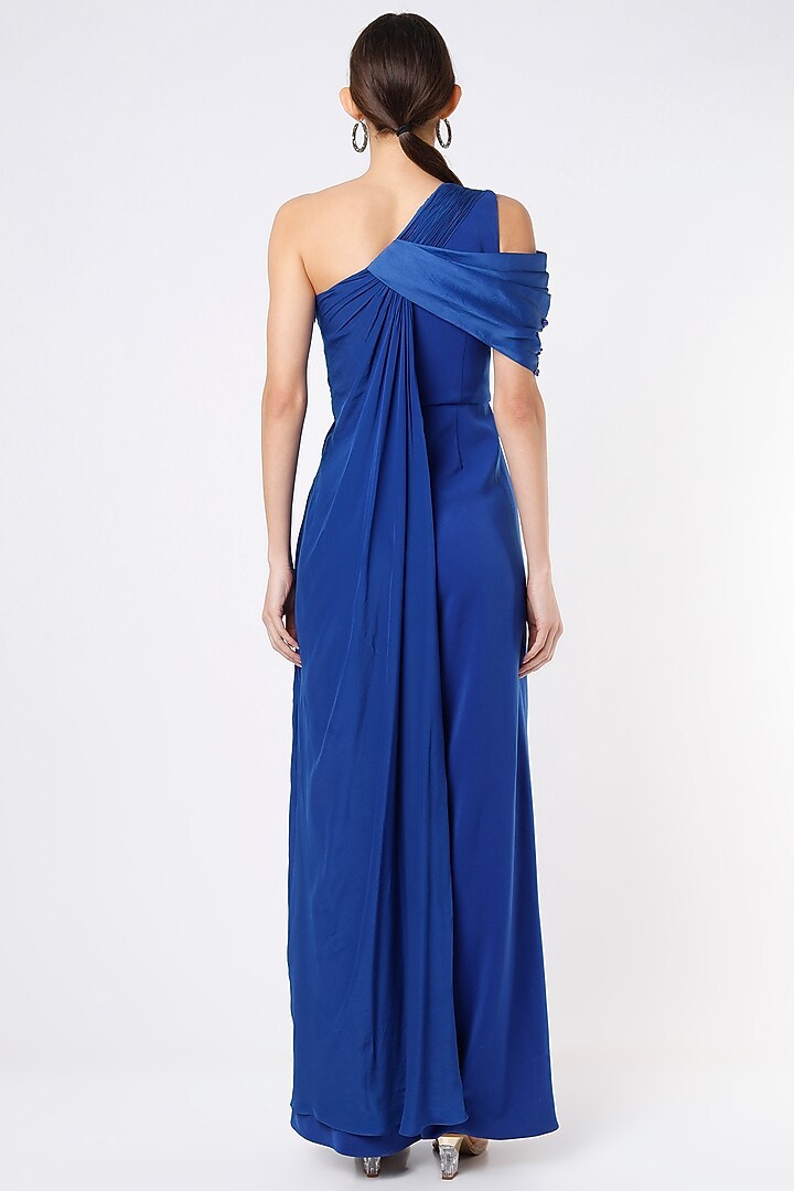 Blue Embroidered Asymmetrical Jumpsuit by Babita Malkani at Pernia's Pop Up Shop