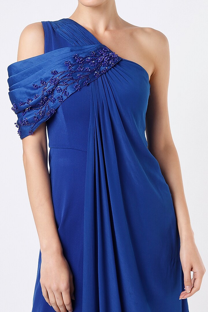Blue Embroidered Asymmetrical Jumpsuit by Babita Malkani at Pernia's Pop Up Shop
