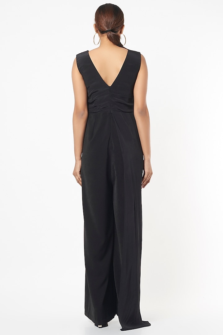 Charcoal Black Embroidered Draped Jumpsuit by Babita Malkani at Pernia's Pop Up Shop