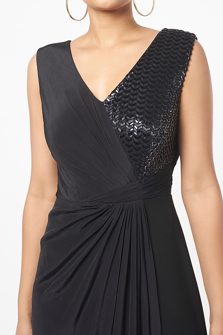 Charcoal Black Embroidered Draped Jumpsuit by Babita Malkani at Pernia's Pop Up Shop