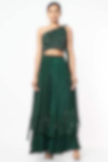 Midnight Green Crepe Flared Pant Set by Babita Malkani at Pernia's Pop Up Shop