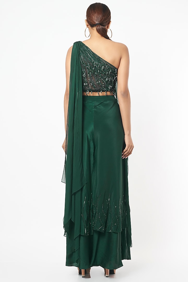 Midnight Green Crepe Flared Pant Set by Babita Malkani at Pernia's Pop Up Shop