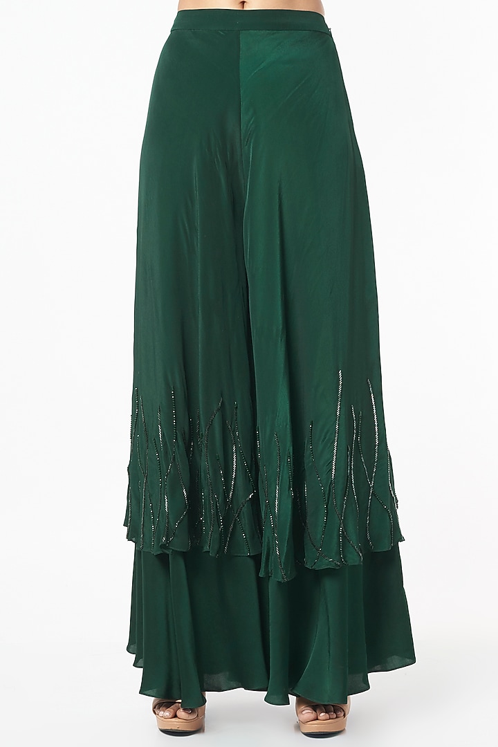 Midnight Green Crepe Flared Pant Set by Babita Malkani at Pernia's Pop Up Shop