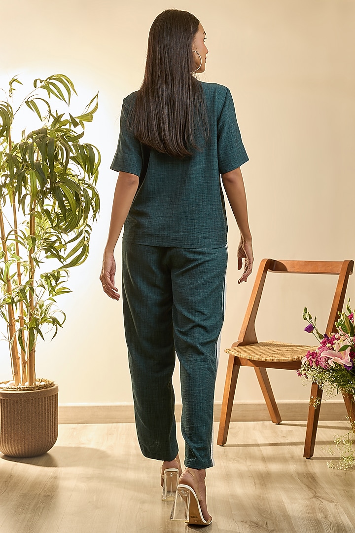 Dark Moss Turkish Linen Floral Embroidered Co-Ord Set by Babita Malkani at Pernia's Pop Up Shop