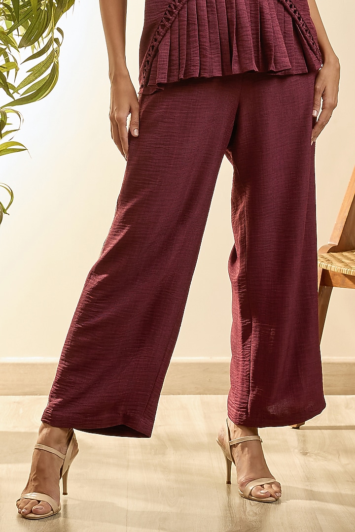 Deep Plum Turkish Linen Floral Embroidered Co-Ord Set by Babita Malkani at Pernia's Pop Up Shop