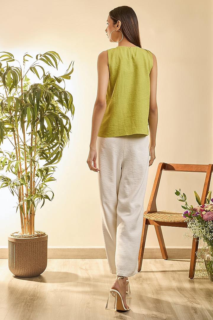 Limerick Yellow & Oyster White Turkish Linen Floral Embroidered Co-Ord Set by Babita Malkani at Pernia's Pop Up Shop
