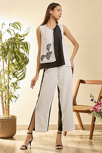 White Turkish Linen Floral Embroidered Co-Ord Set by Babita Malkani at Pernia's Pop Up Shop
