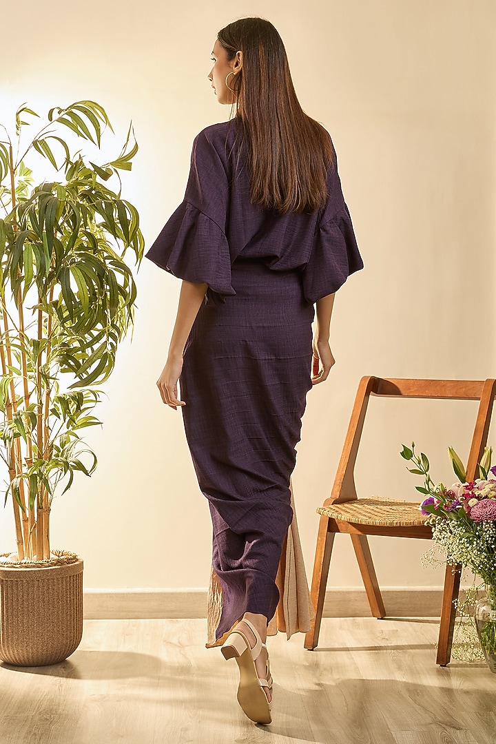 Purple Turkish Linen Geometric Floral Embroidered Co-Ord Set by Babita Malkani at Pernia's Pop Up Shop