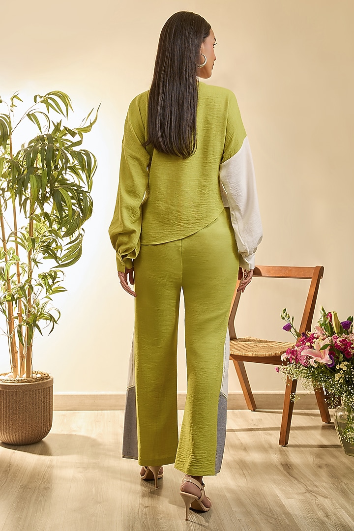 Lime Green Turkish Linen Embroidered Co-Ord Set by Babita Malkani at Pernia's Pop Up Shop