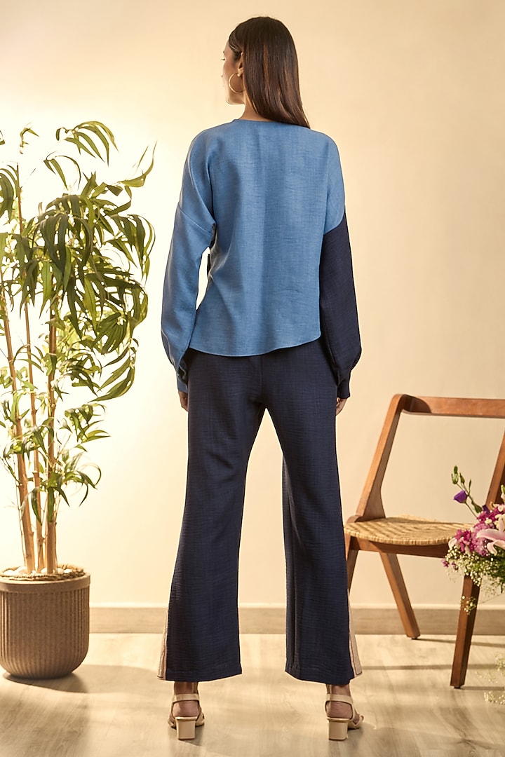 Navy Blue Turkish Linen Embroidered Co-Ord Set by Babita Malkani at Pernia's Pop Up Shop