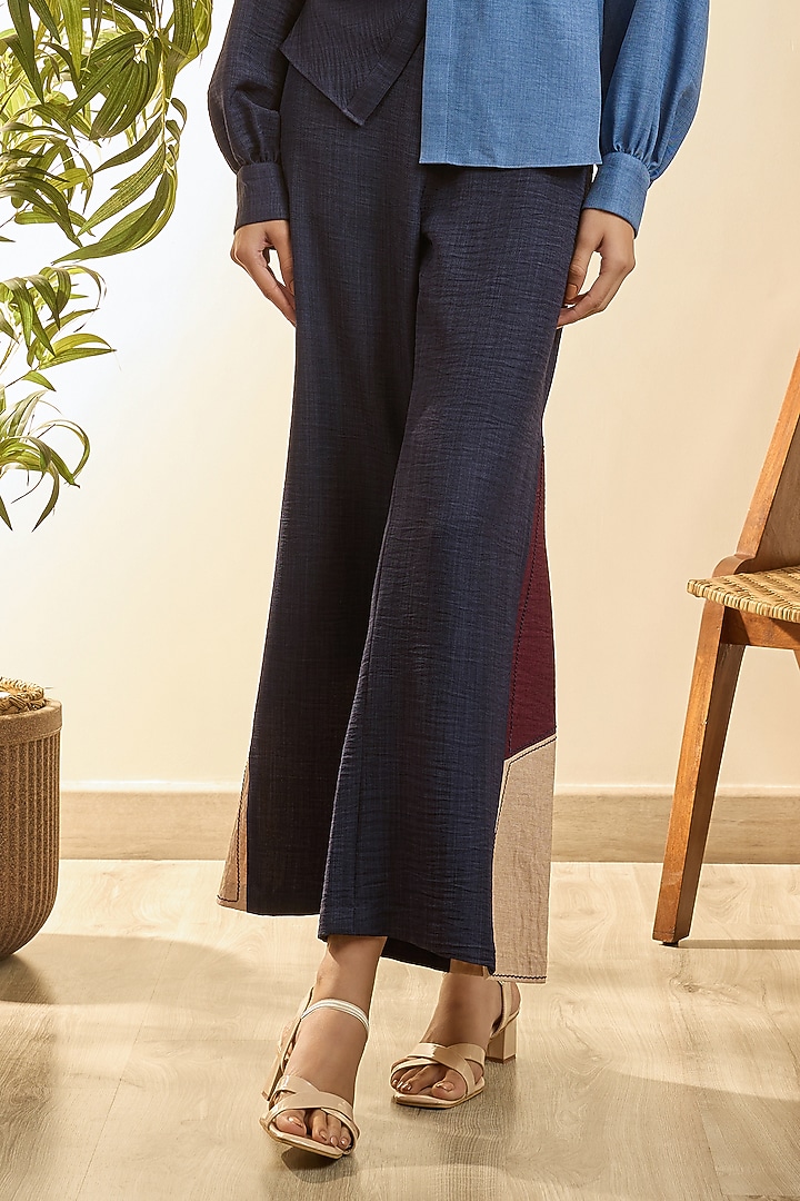 Navy Blue Turkish Linen Embroidered Co-Ord Set by Babita Malkani at Pernia's Pop Up Shop