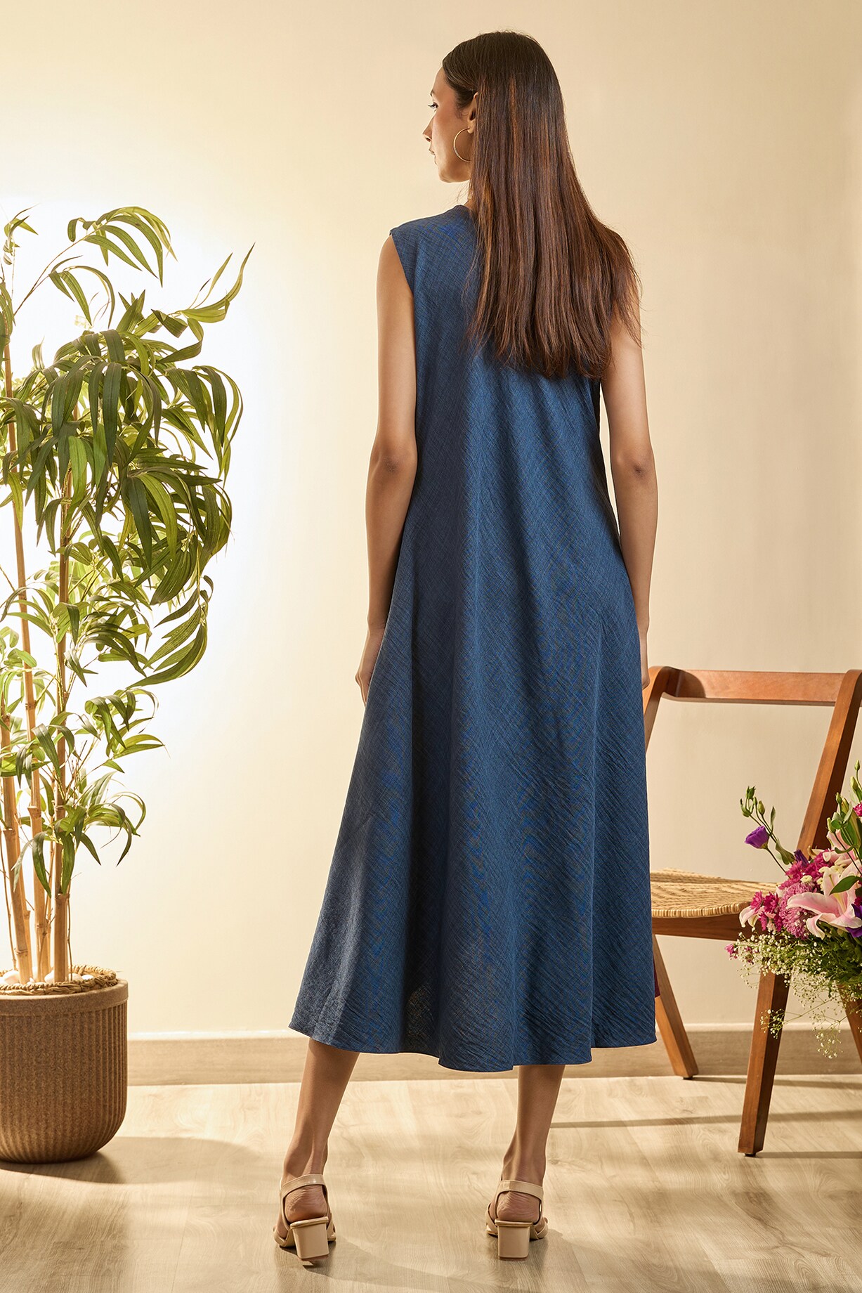 linen tea length dresses White Linen Tea Length Dress - Corset Fitted, Pleated V-Neckline 1740