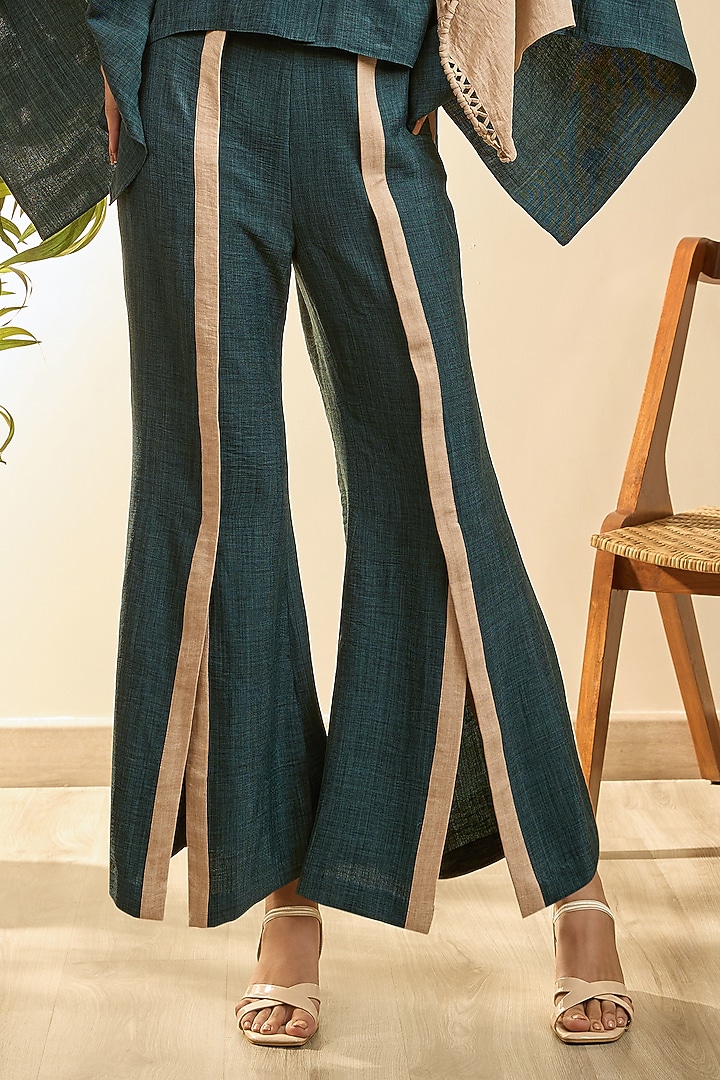 Dark Moss & Desert Sand Turkish Linen Floral Embroidered Co-Ord Set by Babita Malkani at Pernia's Pop Up Shop