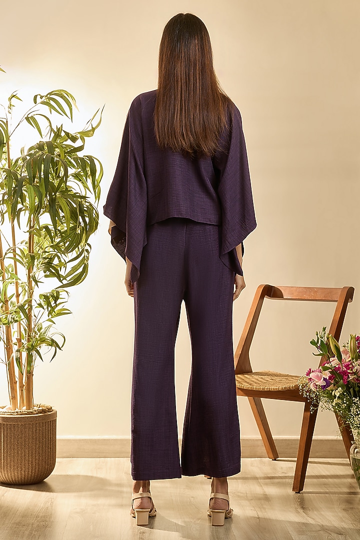Purple & Desert Sand Turkish Linen Floral Embroidered Co-Ord Set by Babita Malkani at Pernia's Pop Up Shop