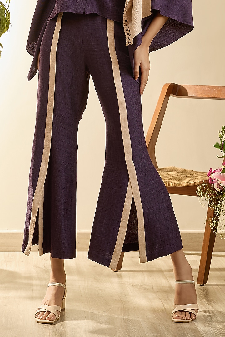 Purple & Desert Sand Turkish Linen Floral Embroidered Co-Ord Set by Babita Malkani at Pernia's Pop Up Shop