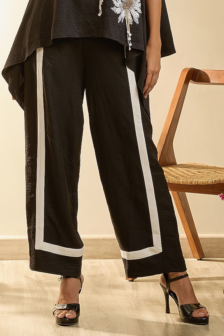 Charcoal Black Turkish Linen Floral Embroidered Co-Ord Set by Babita Malkani at Pernia's Pop Up Shop