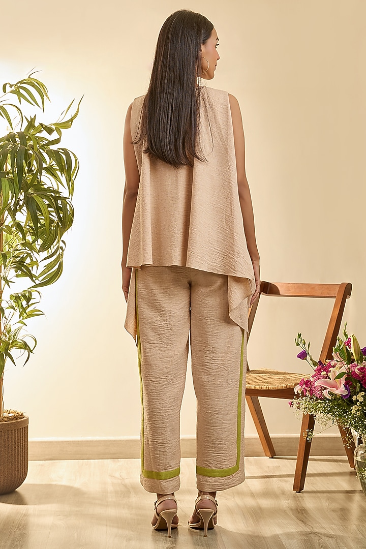 Desert Sand Turkish Linen Floral Embroidered Co-Ord Set by Babita Malkani at Pernia's Pop Up Shop