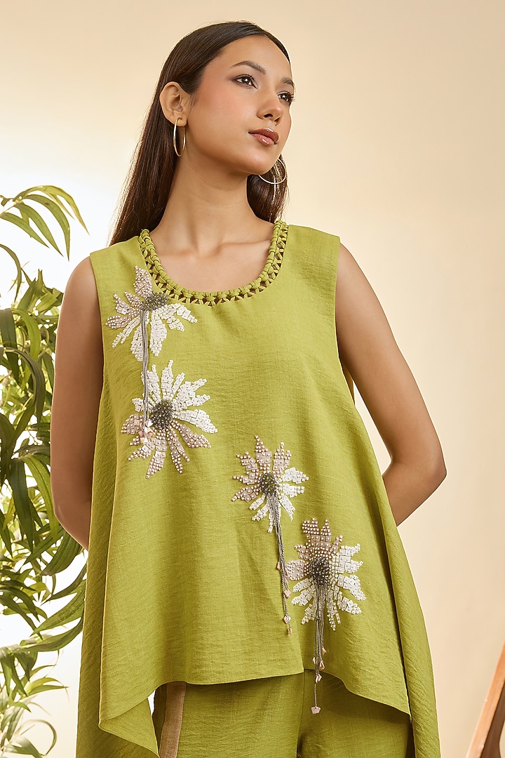 Limerick Yellow Turkish Linen Floral Embroidered Co-Ord Set by Babita Malkani at Pernia's Pop Up Shop