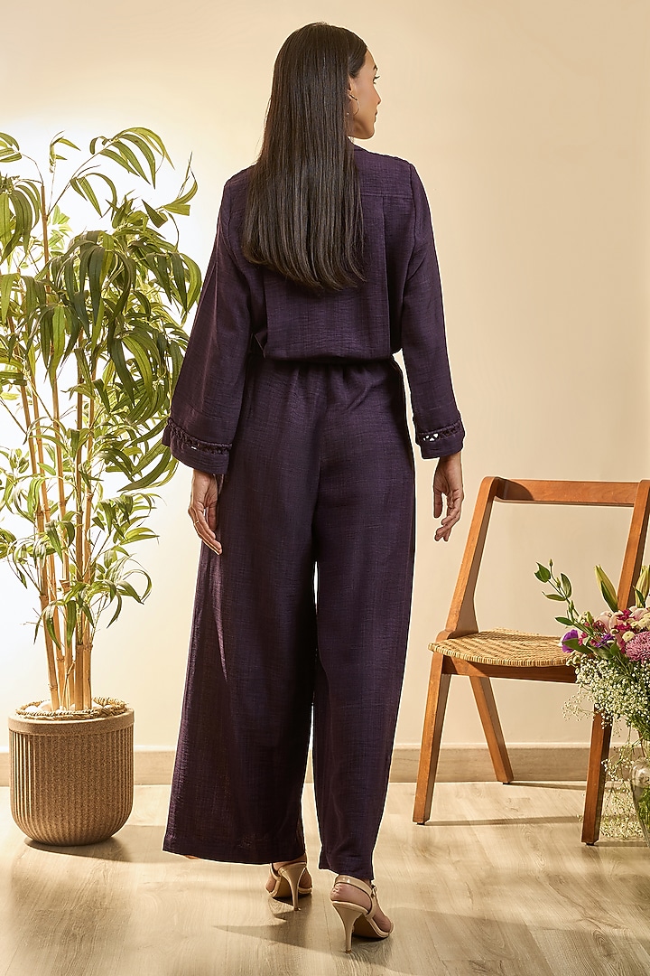 Purple Turkish Linen Floral Embroidered Co-Ord Set by Babita Malkani at Pernia's Pop Up Shop