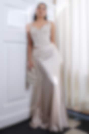 Ivory Satin Draped Skirt Set by Babita Malkani at Pernia's Pop Up Shop