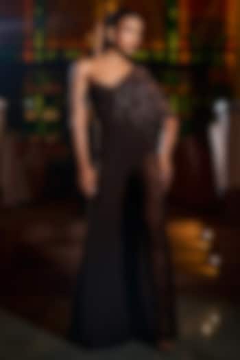 Deep Espresso Milano Crepe One-Shoulder Jumpsuit by Babita Malkani at Pernia's Pop Up Shop