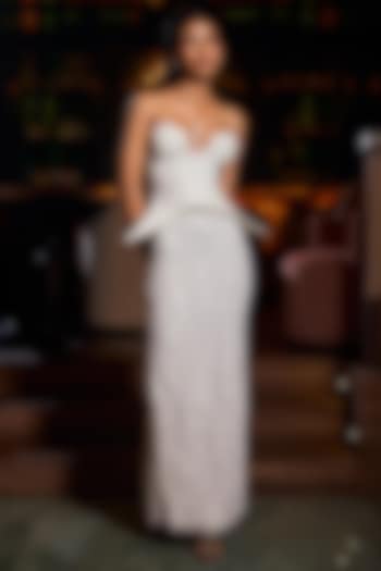 Ivory Milano Crepe & Tulle Skirt Set by Babita Malkani at Pernia's Pop Up Shop