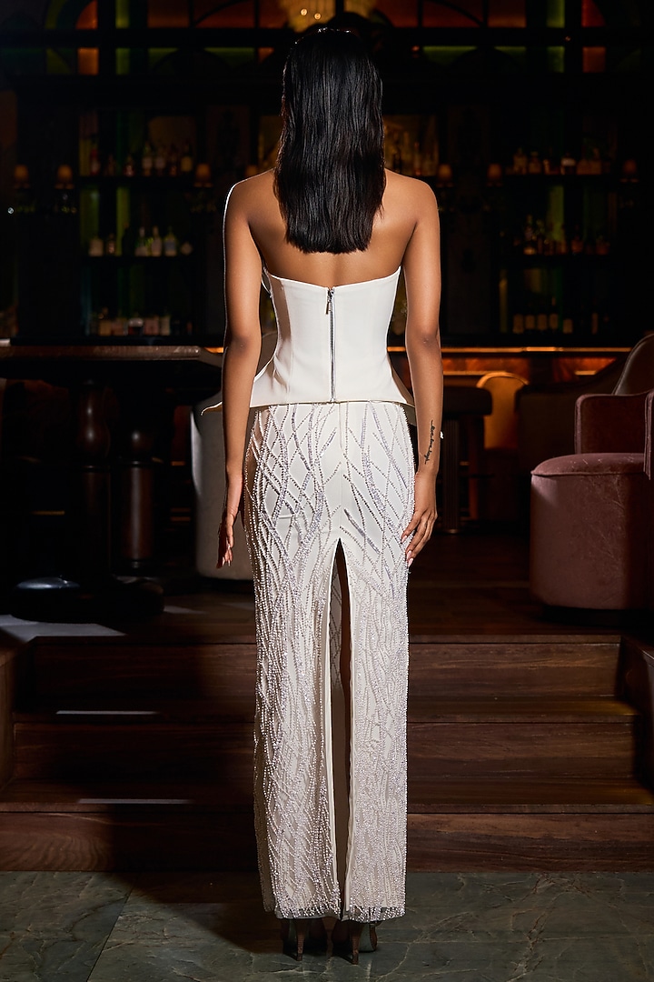 Ivory Milano Crepe & Tulle Skirt Set by Babita Malkani at Pernia's Pop Up Shop